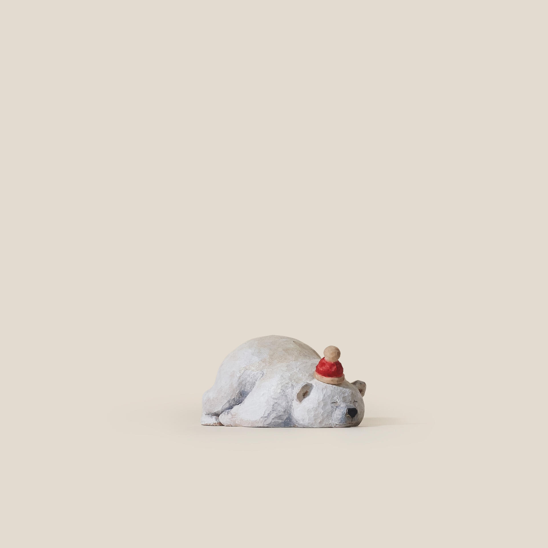 Wooden Polar Bear with Red Christmas Hat Hand Carved Wooden Polar Bear with Red Christmas Hat